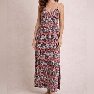 Mahina Boutique Dot Print V-Neck Maxi Dress Small Colorful Racerback